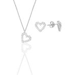 Söğütlü Silver Gümüş rodyumlu zirkon taşlı kalp kolye ve küpe ikili set [barcode]
