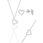 Söğütlü Silver Gümüş rodyumlu zirkon taşlı kalp kolye,bileklik ve küpe üçlü set [barcode]
