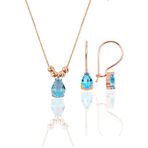 Söğütlü Silver Gümüş Rose Akuamarin Dorica Damla Kolye ve Çengelli Küpe Set