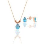 Söğütlü Silver Gümüş Rose Akuamarin Dorica Damla Kolye ve Çivi Küpe Set