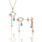 Söğütlü Silver Gümüş rose akuamarin ve zirkon taşlı bulut kolye ve küpe ikili set [barcode]