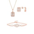 Söğütlü Silver Gümüş Rose Baget Taşlı Kolye Küpe Ve Bilezik Gümüş Set
