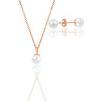 Söğütlü Silver Gümüş rose incili kolye ve küpe ikili set [barcode]