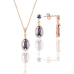 Söğütlü Silver Gümüş rose mistik taşlı damla modeli kolye ve küpe ikili set [barcode]