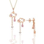 Söğütlü Silver Gümüş rose pembe zirkon taşlı bulut kolye ve küpe ikili set [barcode]