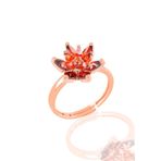 Söğütlü Silver Gümüş rose taşlı nilüfer lotus çiçeği yüzük (Kırmızı)
