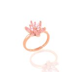 Söğütlü Silver Gümüş rose taşlı nilüfer lotus çiçeği yüzük (Pembe)