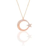 Söğütlü Silver Gümüş rose zirkon taşlı ay yıldız kolye