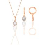 Söğütlü Silver Gümüş rose zirkon taşlı damla kolye ve küpe ikili set [barcode]