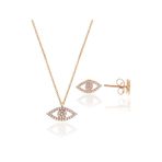 Söğütlü Silver Gümüş rose zirkon taşlı göz kolye ve küpe gümüş ikili set