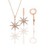 Söğütlü Silver Gümüş rose zirkon taşlı güneş kolye ve küpe ikili set [barcode]