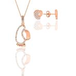 Söğütlü Silver Gümüş rose zirkon taşlı ilk adım kolye ve küpe ikili set