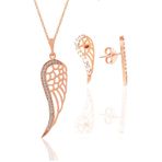 Söğütlü Silver Gümüş rose zirkon taşlı kanat kolye ve küpe seti