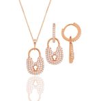 Söğütlü Silver Gümüş rose zirkon taşlı kilit kolye ve küpe ikili set [barcode]