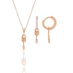 Söğütlü Silver Gümüş rose zirkon taşlı ok kolye ve küpe ikili set [barcode]