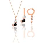 Söğütlü Silver Gümüş rose zirkon taşlı özel tasarım kedi kolye ve küpe ikili set [barcode]