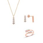 Söğütlü Silver Gümüş rose zirkon taşlı pırlanta modeli pırıltı üçlü set