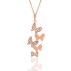 Söğütlü Silver Gümüş rose zirkon taşlı uçuşan kelebekler kolye