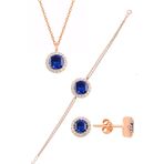 Söğütlü Silver Gümüş rose zirkon ve safir taşlı pırlanta modeli üçlü set