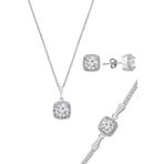 Söğütlü Silver Gümüş zirkon taşlı kare pırlanta montürlü gümüş üçlü set