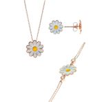 Söğütlü Silver SGTL10591 Rose Mineli Papatya Kolye Bileklik ve Küpe Gümüş Set
