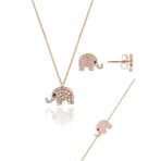 Söğütlü Silver SGTL10601 Rose Zirkon Taşlı Fil Kolye Bileklik ve Küpe Üçlü Gümüş Set