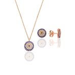 Söğütlü Silver SGTL10602 Rose Zirkon Taşlı Nazar Kolye ve Küpe İkili Gümüş Set