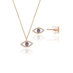 Söğütlü Silver SGTL10602 Rose Zirkon Taşlı Safir Göz Kolye ve Küpe İkili Gümüş Set