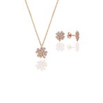 Söğütlü Silver SGTL10602 Rose Zirkon Taşlı Yonca Kolye ve Küpe Gümüş İkili Set