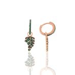 Söğütlü Silver SGTL10754 Rose 14 mm Yeşil Taşlı Yaprak Gümüş Küpe