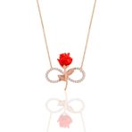 Söğütlü Silver SGTL10896 Gümüş Rose Kırmızı Gül Sonsuzluk Kolye