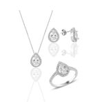 Söğütlü Silver SGTL11003 Gümüş Rodyumlu Zirkon Taşlı Damla Modeli Üçlü Set