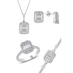 Söğütlü Silver SGTL11055 Gümüş Rodyumlu Çizgili Baget Taşlı Dörtlü Set