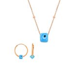 Söğütlü Silver SGTL11086 Gümüş Rose Top Top Zincirli Nazarlı Turkuaz Set