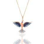 Söğütlü Silver SGTL11125 Gümüş Rose Safir Ve Akuamarin Taşlı Simurg Anka Kuşu Kolye