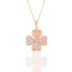 Söğütlü Silver SGTL11186 Gümüş Rose Zirkon Taşlı Dört Yapraklı Yonca Kolye
