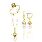 Söğütlü Silver SGTL11346 Gümüş Altın Yaldızlı, Rodaj Ve Rose Renkli Dorissa Dorica Top Kolye Ve Küpe Seti