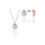 Söğütlü Silver SGTL11516 Gümüş Rose Akuamarin Taşlı Damla Modeli İkili Set