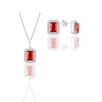 Söğütlü Silver SGTL11567 Gümüş Rodyumlu Kırmızı Taşlı Baget Kesim Ikili Set