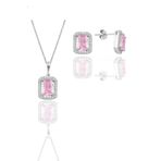 Söğütlü Silver SGTL11567 Gümüş Rodyumlu Pembe Taşlı Baget Kesim Ikili Set