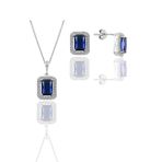 Söğütlü Silver SGTL11567 Gümüş Rodyumlu Safir Taşlı Baget Kesim Ikili Set