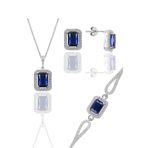 Söğütlü Silver SGTL11598 Gümüş Rodyumlu Safir Taşlı Baget Kesim Üçlü Set