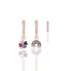 Söğütlü Silver SGTL11641 Rose Zirkon Taşlı Yonca Gök Kuşağı Kombin Üçlü Gümüş Küpe Seti