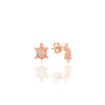 Söğütlü Silver SGTL7925 925 Ayar Gümüş Rose Zirkon Taşlı Mini Pırlanta Modeli Kaplumbağa Küpe