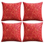 Soho Kumaş Altın Varak Desenli Dekoratif 4'lü Kırlent Yastık Kılıfı Seti - 42 x 42 cm (2, Kırmızı 4'lü)
