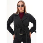 Soi Fashion Kuşaklı Astarlı Kısa Trençkot Siyah - M