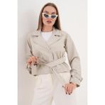 Soi Fashion Kuşaklı Astarlı Kısa Trençkot Taş - XL