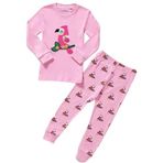 SOIBEEN Kız Çocuk Pijama Takımı Çocuk Giyimleri% 100 Pamuk Gecelik Kuş Baskılı Pembe Pijama Kış Uzun Kollu 4-5 Yıl