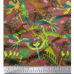 Soimoi Pamuk Ördek Kumaş Dalları, Papağan ve Leopar Orman Baskılı El İşi Kumaş The Yard 142 cm Genişlik