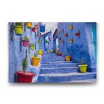 Sokakta Renkli Saksılar Tablosu - 125x80cm